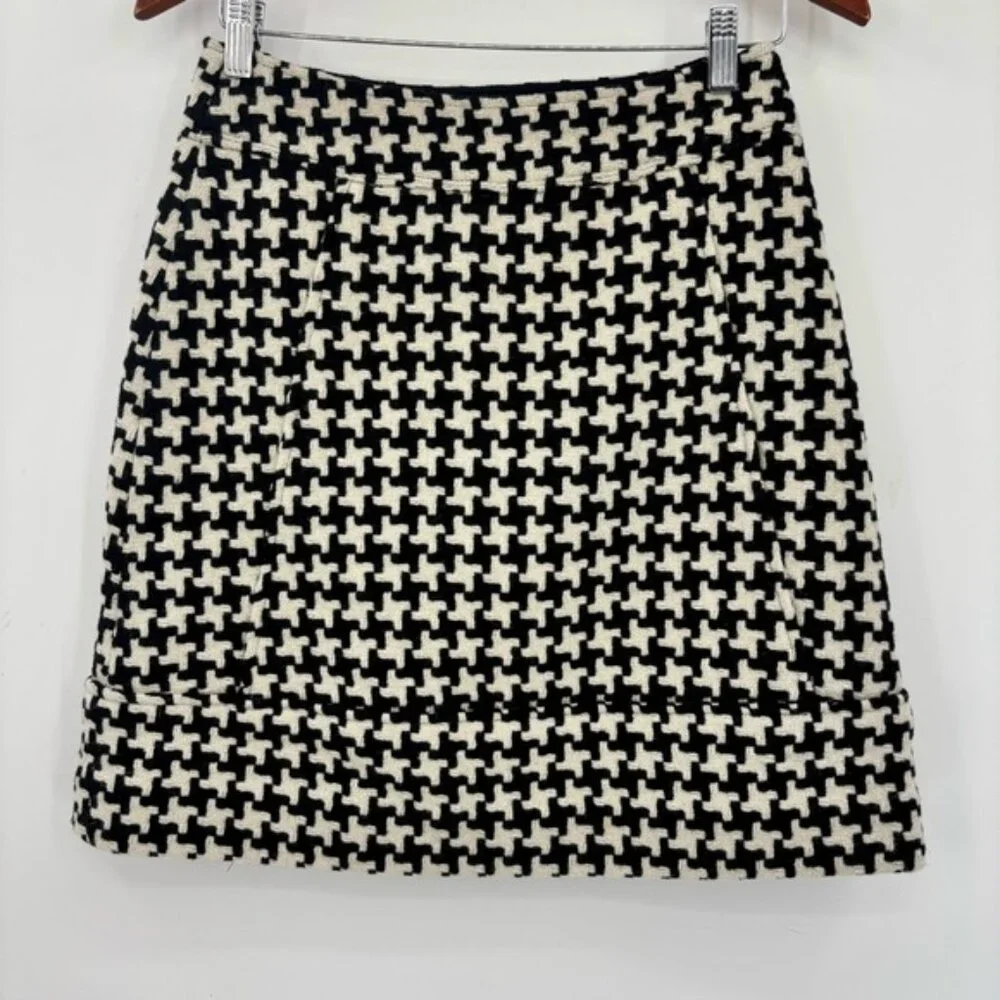 Club Monaco Skirt Womens Size 2 White Black Houndstooth Wool Blend - Picture 2 of 10